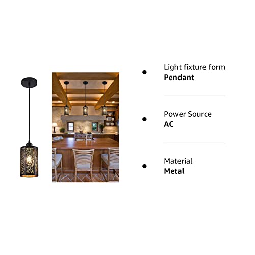 Industrial Black Pendant Light Fixture Vintage Mini Black Pendant Lighting with Gold Finish Rustic Hollow-Carved Small Pendant Light for Kitchen Island, Dining Room, Bedroom