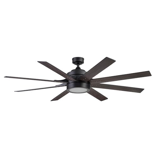 Ceiling Fans Xerxes, 62 Inch Contemporary LED Ceiling Fan with Light and Remote Control, 8 Blades with Dual Finish, Reversible Motor - 51628-01 (Brushed Nickel)