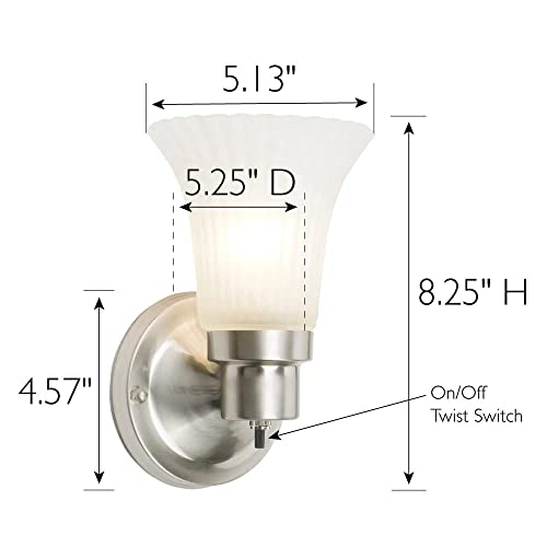 505115 Village 1-Light Indoor Dimmable Wall Sconce Frosted Flute Glass with Twist On/Off Switch for Bathroom Bedroom Hallway, 8.25" H x 5.1" W, Oil-Rubbed Bronze