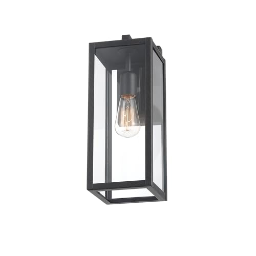 1-Light Outdoor Indoor Wall Sconce, Matte Black, Clear Glass Shade 16