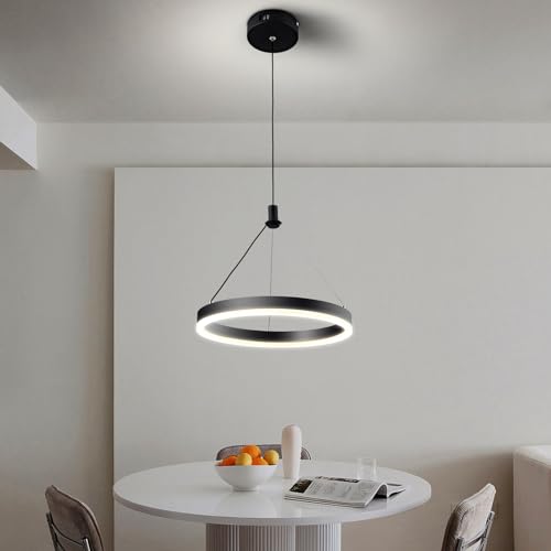 Dimmable Modern LED Chandelier for Kitchen Island Round Pendant Light, Flush Mount Modern Simple Irregular Ring Pendant Light Fixture for Bedroom, Living Room, Dining Room, 4000K(15W)…