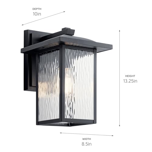 10.25" Outdoor Wall Light in Black, 1-Light Exterior Wall Sconce Porch Light with Clear Water Glass, (10.25" H x 6.5" W), 49924BKT