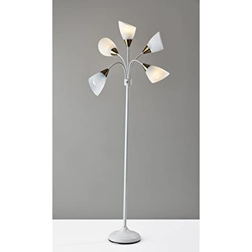 Multi-White Shade Floor Lamp, Adjustable Gooseneck Arms, Silver