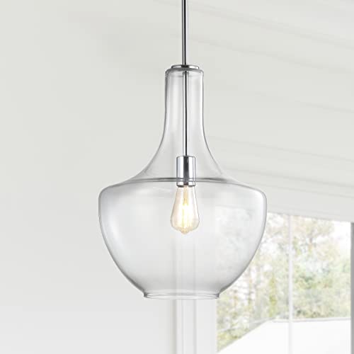 10.5" Glass/Metal LED Pendant Farmhouse Contemporary Dimmable Dining Room Living Room Kitchen Foyer Bedroom Hallway, Oil Rubbed Bronze/Clear