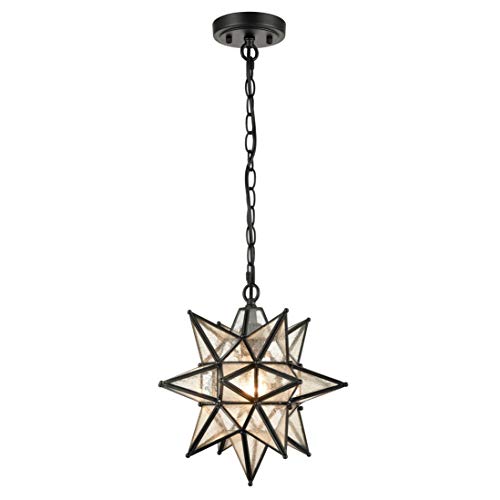 Moravian Star Pendant Light 20-Inch Large Hanging Ceiling Light Modern Gold Finish with Seeded Glass Adjustable Chain