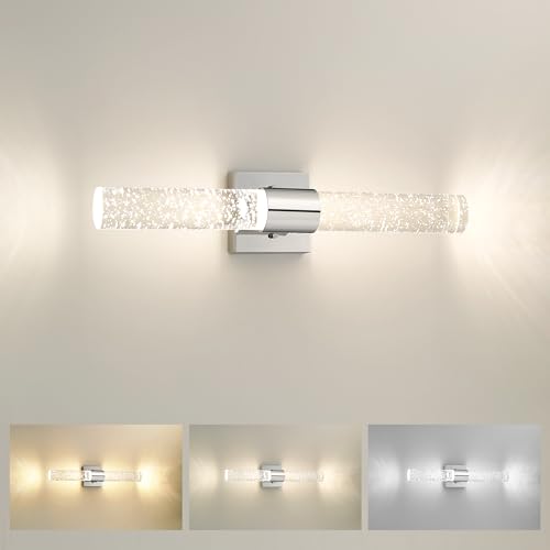 Bathroom Light Fixtures, HWH LED Vanity Lights Over Mirror 11W with Crystal Bubble Glass, Black Vanity Light Bar Indoor Wall Sconce Light, 3000K/4000K/5000K Dimmable, 5HW76B-LED BK