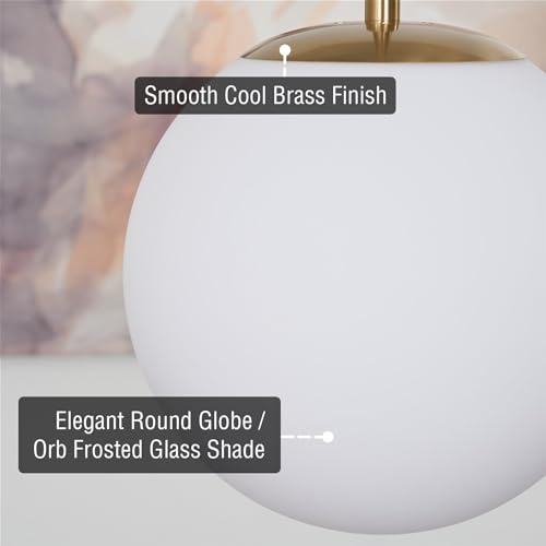 Mid-Century Modern Hanging Orb Pendant Light with Smooth Matte White Frosted Diffuser, Cool Brass Finish