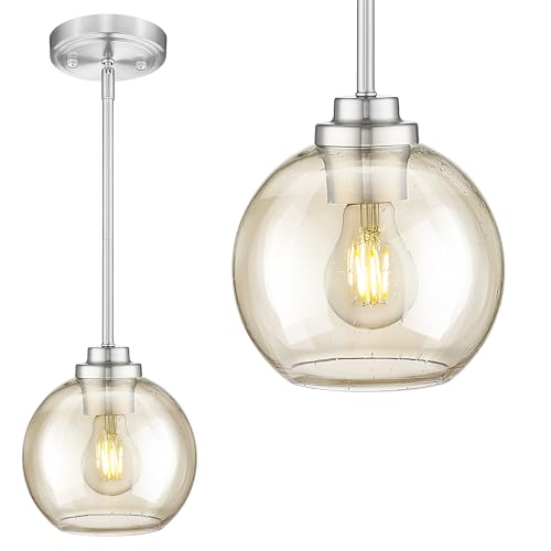 Modern Polished Gold Pendant Light, Mid Century Globe Hanging Light Fixture with Clear Glass for Kitchen Island Dining Room Bedroom Hallway Foyer (2 Pack), PL101BG-2PK