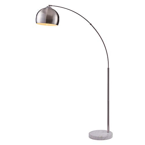 Teamson Home Arquer 66.93" Arc Floor Lamp for Living Rooms, Home Offices, Dining Rooms, Bedrooms with Faux Black Marble Base and Black Bell Shade