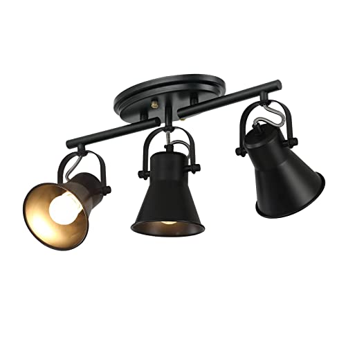 3-Light Track Lighting Kit,Black Semi Flush Mount Ceiling Light with 3 Rotatable Light Heads,Industrial Accent Lighting for Livingroom,Bathroom,Hallway,Art Wall,Bathroom,Kitchen.(3-Light)