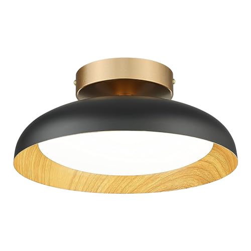 Gold Ceiling Light, 12 Inch LED Semi Flush Mount Ceiling Light Fixture, 12W/700Lm Ceiling Lights for Kitchen, Bathroom, Hallway, 3000K/4000K/6000K Adjustable, KDCL01-GD