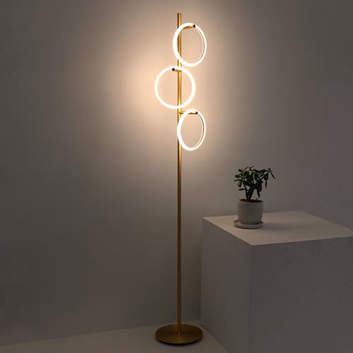 Floor Lamp, Great Living Room Decor, Tall Tree Lamp for Offices, Contemporary Lamp for Living Rooms, Standing Lamp With 3 LED Lights for Bedroom Reading - Gold/Brass