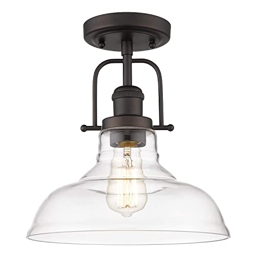 Semi Flush Mount Ceiling Light, Farmhouse Close to Ceilight Lighting Fixture, Oil Rubbed Bronze Finish, Clear Glass Pendant Lamp Shade,4FY09-F ORB