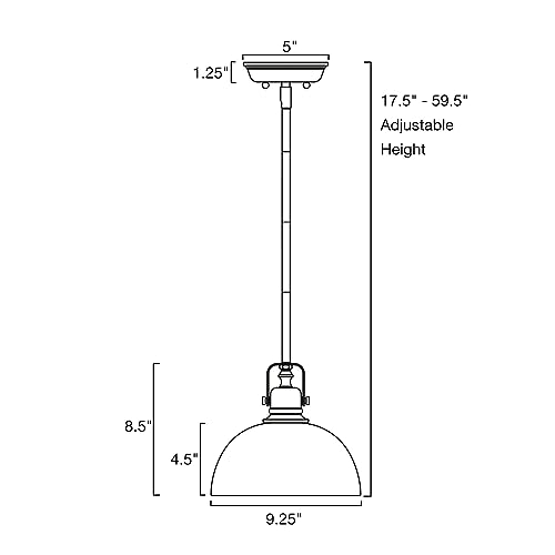 9" Contemporary Industrial Pendant Light, Adjustable Length + Shade Swivel Joint, Brushed Brass Finish