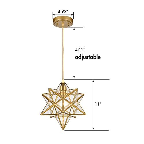 Modern Moravian Star Gold Finish Pendant Light Clear Glass Hanging Brass Star Lights Fixture 11''