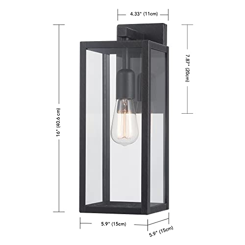 1-Light Outdoor Indoor Wall Sconce, Matte Black, Clear Glass Shade 16