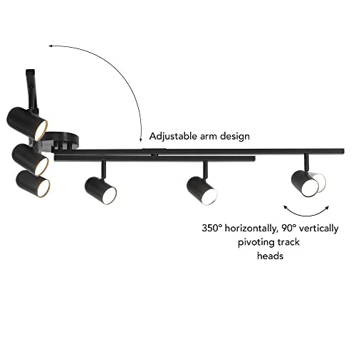 6-Light Foldable LED Integrated Track Lighting, Matte Black, Center Swivel Bars, 2400 Lumen