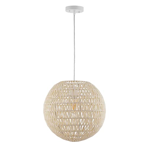 15.7" Woven Rattan Orb LED Pendant Minimalist Modern Contemporary Transitional Bohemian Modern Dimmable Adjustable Dining Room Living Room Kitchen Foyer Bedroom Hallway, White