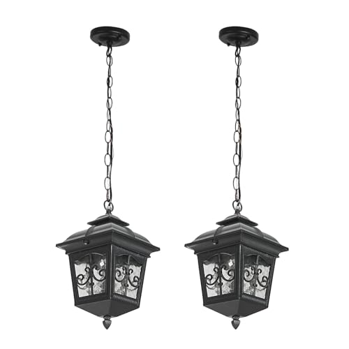 Black Outdoor Pendant Light for Porch Patio Entryway Yard Front Door Beach, Waterproof Pendant Lamp Fixture Indoor Hanging Lantern for Kitchen Dinning Room(1 Pack)