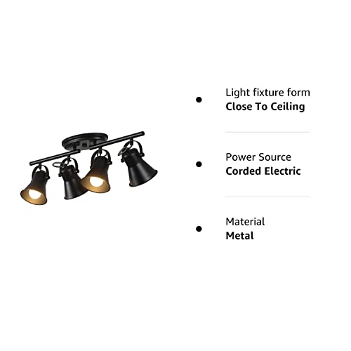 3-Light Track Lighting Kit,Black Semi Flush Mount Ceiling Light with 3 Rotatable Light Heads,Industrial Accent Lighting for Livingroom,Bathroom,Hallway,Art Wall,Bathroom,Kitchen.(3-Light)