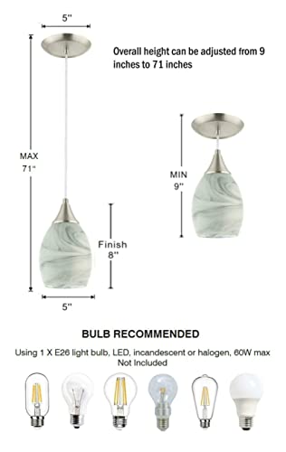 Pendant Lighting, 1 Light Mini Pendant Light in Brushed Nickel with Gray Glass Shade, ETL Listed.