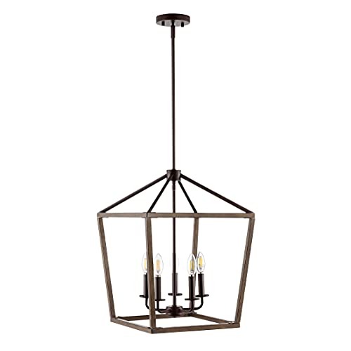 Lantern Dimmable Adjustable Metal LED Pendant Classic Traditional Farmhouse Dining Room Living Room Kitchen Foyer Bedroom Hallway, 10 in, Antique Gold