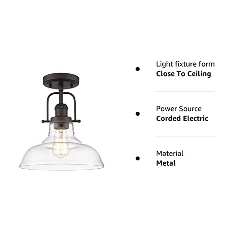 Semi Flush Mount Ceiling Light, Farmhouse Close to Ceilight Lighting Fixture, Oil Rubbed Bronze Finish, Clear Glass Pendant Lamp Shade,4FY09-F ORB