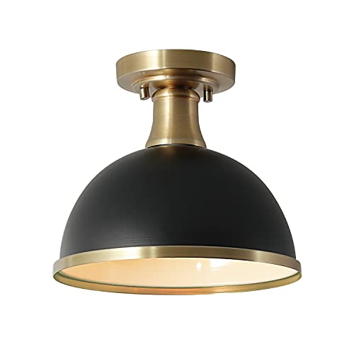 1-Light Semi-Flush Mount Ceiling Light, Matte Black, Matte Brass Accents, Bulb Not Included