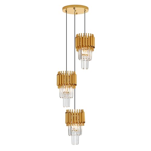 Gold Crystal Pendant Light Mini Modern Luxury Crystal Pendant Light Perfect for Dining Room, Bedroom, Kitchen, Living Room 3-Pack