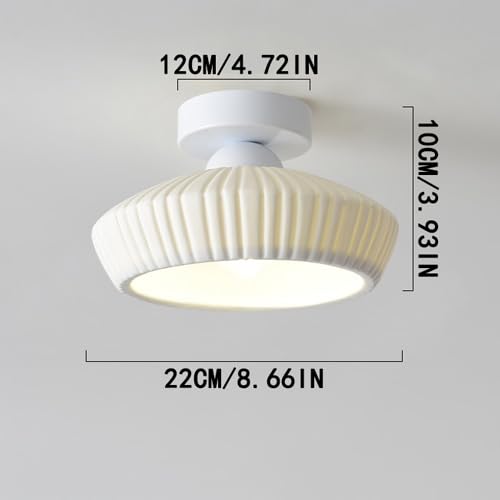 White Semi Flush Mount Ceiling Light, Mid Century Modern Close to Ceiling Light Fixtures, 8.6" Milk Glass Ceramic Pendant Lamp Shade, Farmhouse Lighting for Porch Hallway Kitchen Bedroom