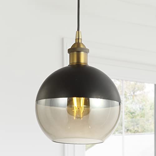 7.5" Adjustable Drop Globe Metal/Glass LED Pendant Contemporary Transitional Dimmable Dining Room Living Room Kitchen Foyer Bedroom Hallway, Brass Gold/Black