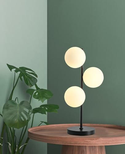 Mid Century Gold Globe Table Lamp Modern U-Shape 2-Light Desk Table Light with Milk White Glass Shade Metal Base Nightstand Lamp for Bedroom Bedside,G9 Bulb