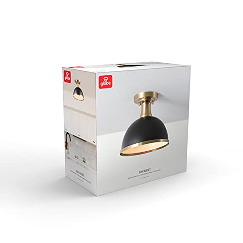 1-Light Semi-Flush Mount Ceiling Light, Matte Black, Matte Brass Accents, Bulb Not Included