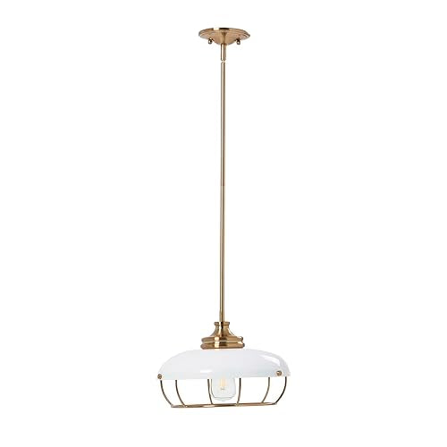 Caged Dome Metal Semi-Flush Mount Ceiling Light, Brushed Brass and Navy Blue