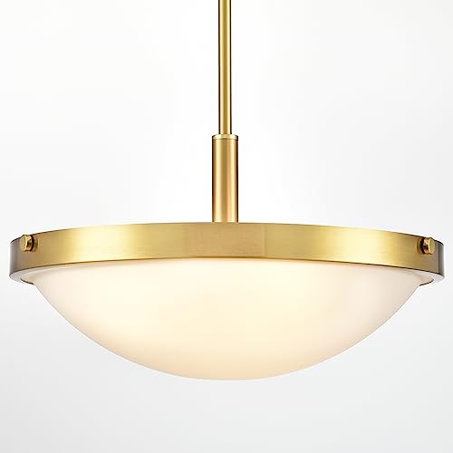 16-Inch Gold Semi Flush Mount Ceiling Light Mid Century Modern 3-Light Milk Glass Ceiling Light Brass Flush Mount Light Fixtures for Bedroom Hallway Staircase