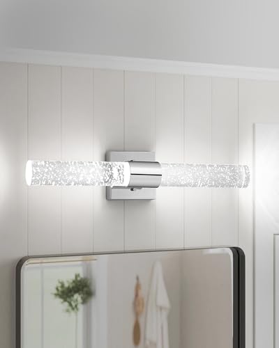 Bathroom Light Fixtures, HWH LED Vanity Lights Over Mirror 11W with Crystal Bubble Glass, Black Vanity Light Bar Indoor Wall Sconce Light, 3000K/4000K/5000K Dimmable, 5HW76B-LED BK