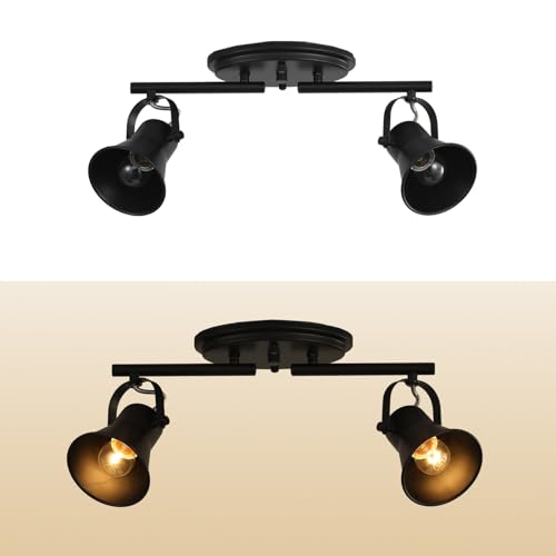 3-Light Track Lighting Kit,Black Semi Flush Mount Ceiling Light with 3 Rotatable Light Heads,Industrial Accent Lighting for Livingroom,Bathroom,Hallway,Art Wall,Bathroom,Kitchen.(3-Light)