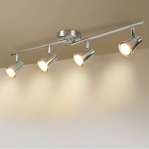 6-Light Flexible Track Lighting Rail, Modern Directional Led Spot Ceiling Light Fixture Flush, Brush Steel, Bulbs Included for Living Room, Dining Room, Bedroom, Kitchen, Office