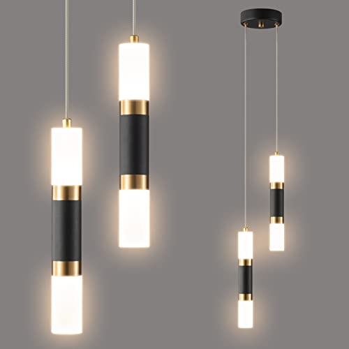 2-Light Modern Kitchen Island Dimmable LED Modern Black Gold Mini Pendant Light, Bedroom Bedside Table Black Small Pendant Light