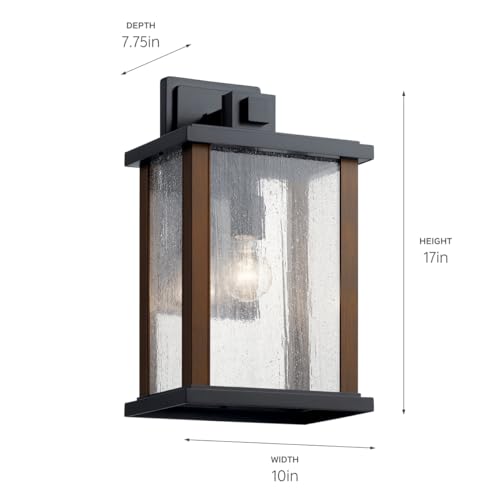 12.75" Outdoor Wall Light in Black, 1-Light Exterior Wall Sconce with Clear Ribbed Glass, (12.75" H x 7.5" W), 59017BK