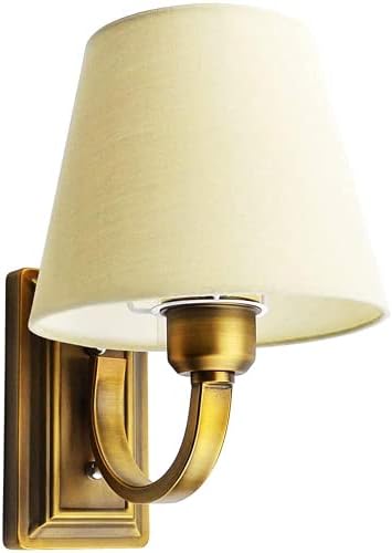 Wall Sconce Vintage Style Wall Light Fixture, Classic Wall Lamp for Indoor, Bedroom, Antique Brass with Beige Fabric Shade