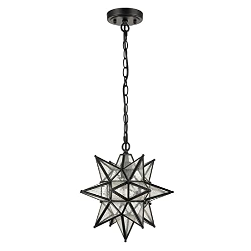 Moravian Star Pendant Light 20-Inch Large Hanging Ceiling Light Modern Gold Finish with Seeded Glass Adjustable Chain