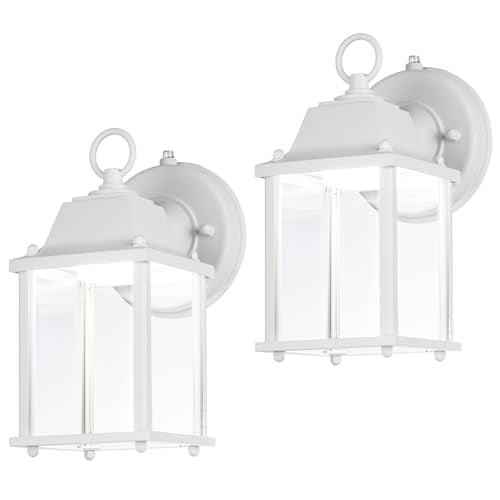 Outdoor Wall Lantern, Wall Sconce as Porch Lighting Fixture, E26 Base 60W Max., Aluminum Housing Plus Glass, Water-Proof and Outdoor Rated, ETL Qualified, 2-Pack, White