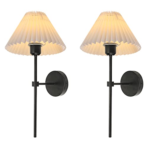 Wall Sconces Sets of 2 White Fabric lampshade Matte Black Wall Lamp Column Bracket Wall Lighting Bathroom Dresser Hardwired lamp Applicable to Living Room Bedroom Dining Room