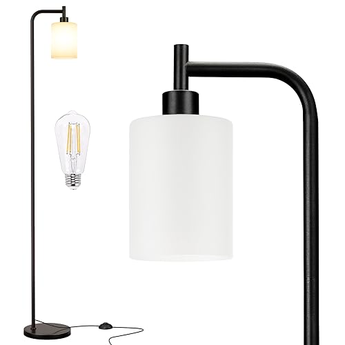 Industrial Floor Lamp with Glass Shade - Black, LED Bulbs, Foot Pedal Switch, Easy Assembly