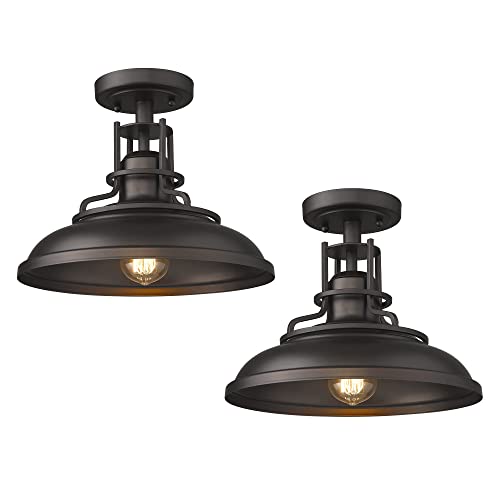 1-Light Semi Flush Mount Light Fixture, 12 inch Farmhouse Ceiling Light Fixture for Hallway, Porch, Laundry, Foyer, Oil Rubbed Bronze Finish, 4FY15-F ORB