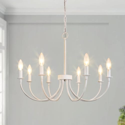 Chandelier, 6-Light Antique White Farmhouse Chandelier for Dining Room Lighting Fixtures Hanging, Candle Hanging Pendant Lights for Kitchen Living Room Bedroom Foyer