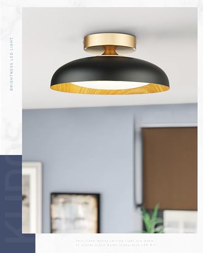 Gold Ceiling Light, 12 Inch LED Semi Flush Mount Ceiling Light Fixture, 12W/700Lm Ceiling Lights for Kitchen, Bathroom, Hallway, 3000K/4000K/6000K Adjustable, KDCL01-GD