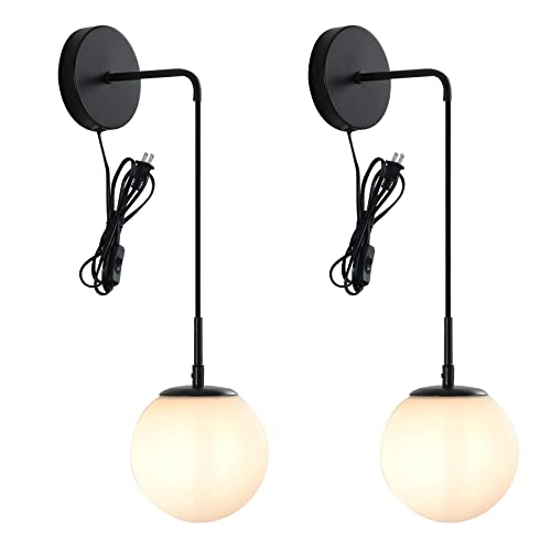 Wall Sconces Set of Two Gold Wall Lamp Sconces Wall Lighting with White Globe Glass Shade Wall Lights Sconces Wall Decor Set of 2 Wall Lights for Living Room Wall Lamps for Bedrooms Set of 2