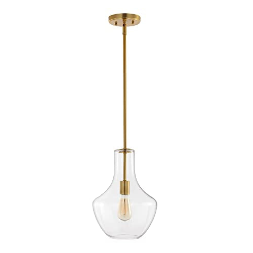 10.5" Glass/Metal LED Pendant Farmhouse Contemporary Dimmable Dining Room Living Room Kitchen Foyer Bedroom Hallway, Oil Rubbed Bronze/Clear